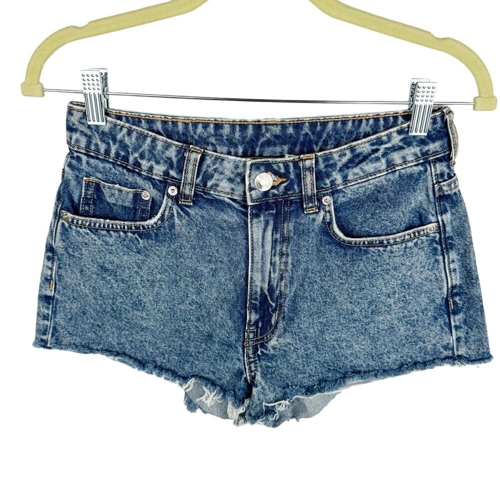 Divided H&M Blue Acid Medium Wash Denim‎ Cut Off High Rise Jean Shorts Sz 6